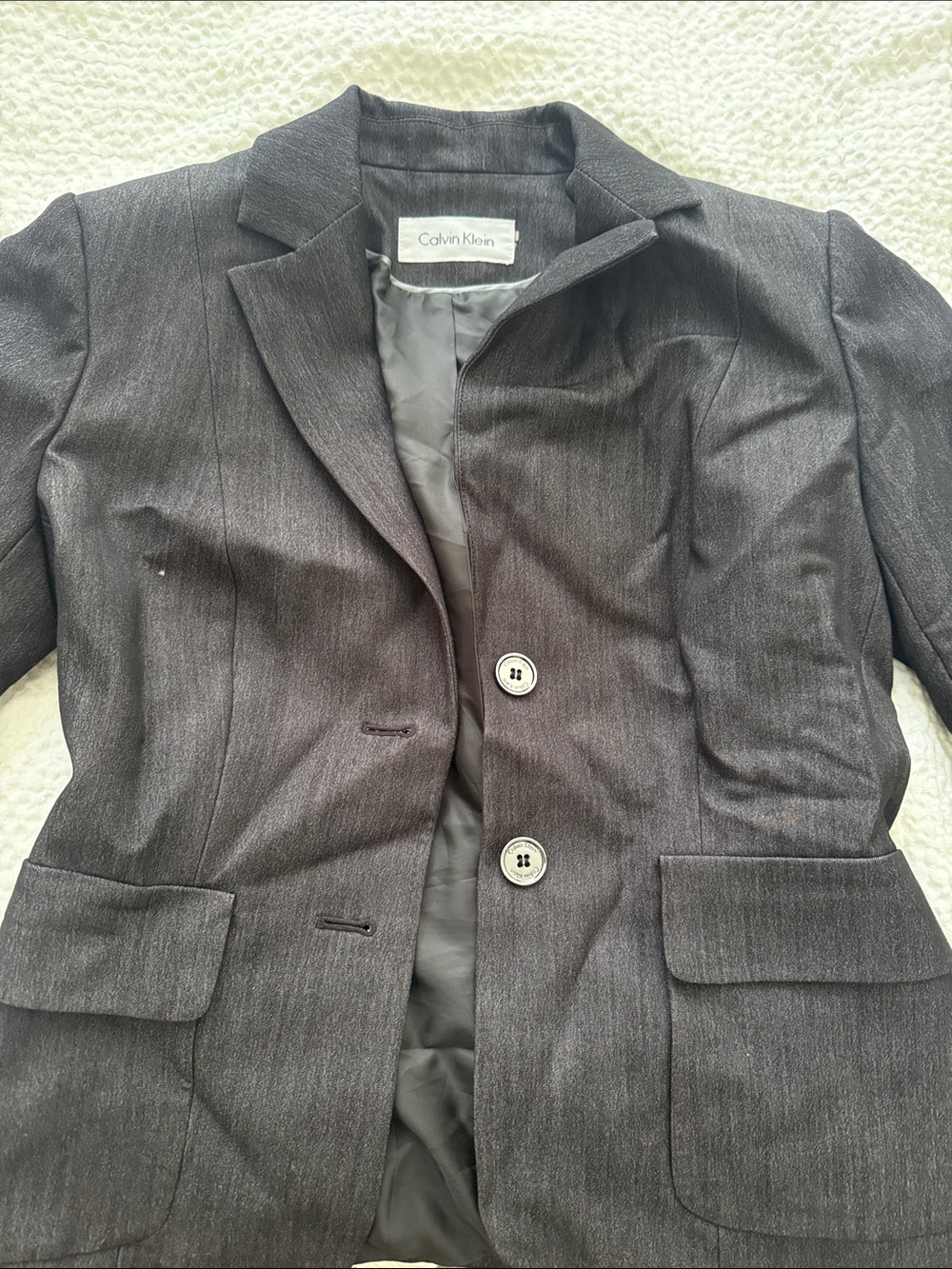 Calvin Klein Women's Dark Gray Two-Button Blazer
